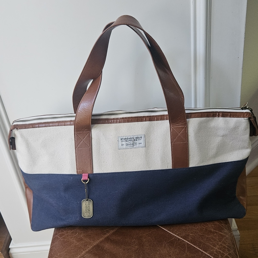Stylish Two-Tone Canvas and Leather Tote Bag